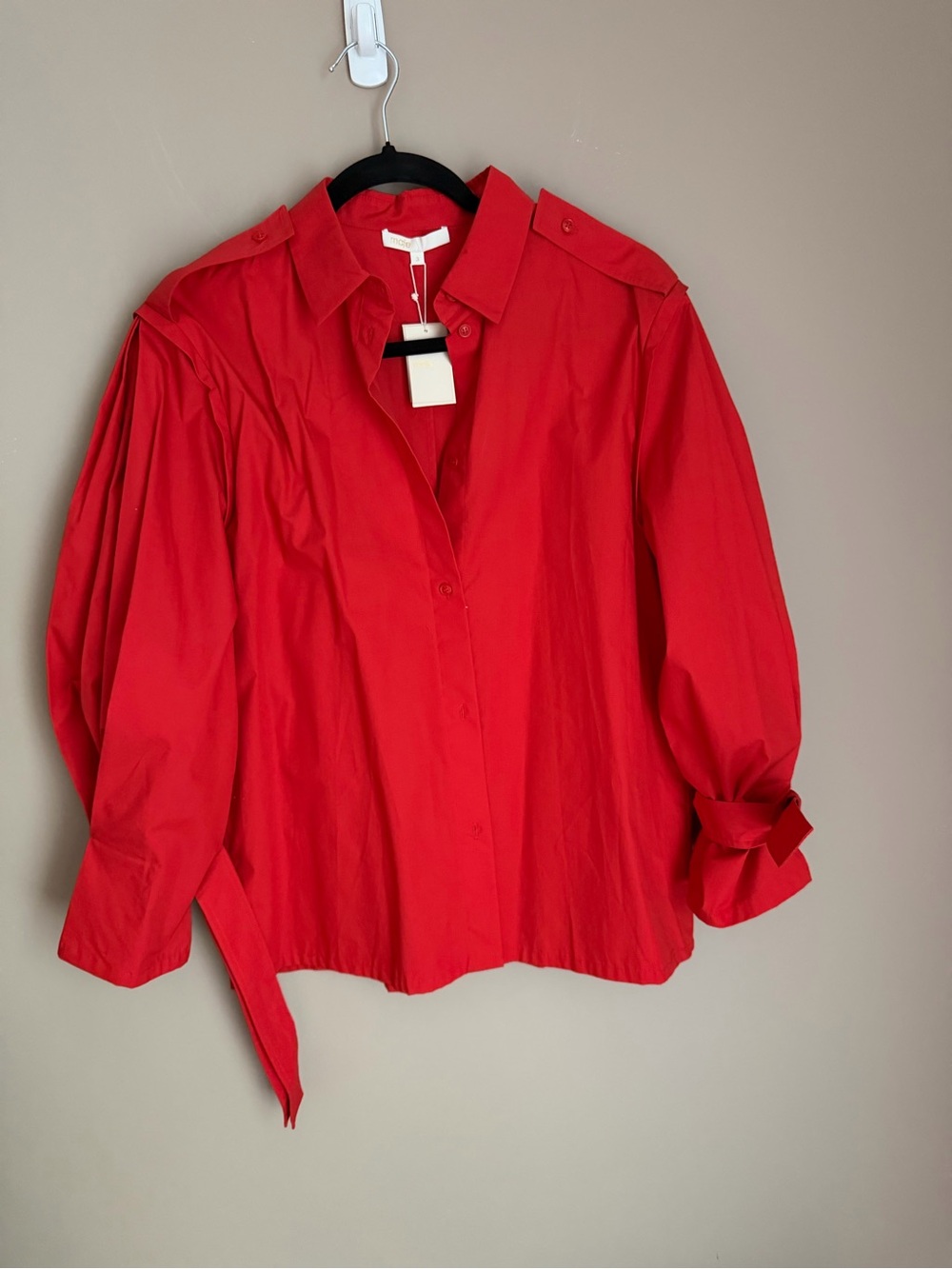 Maje Vibrant Red Collared Button-Front Blouse